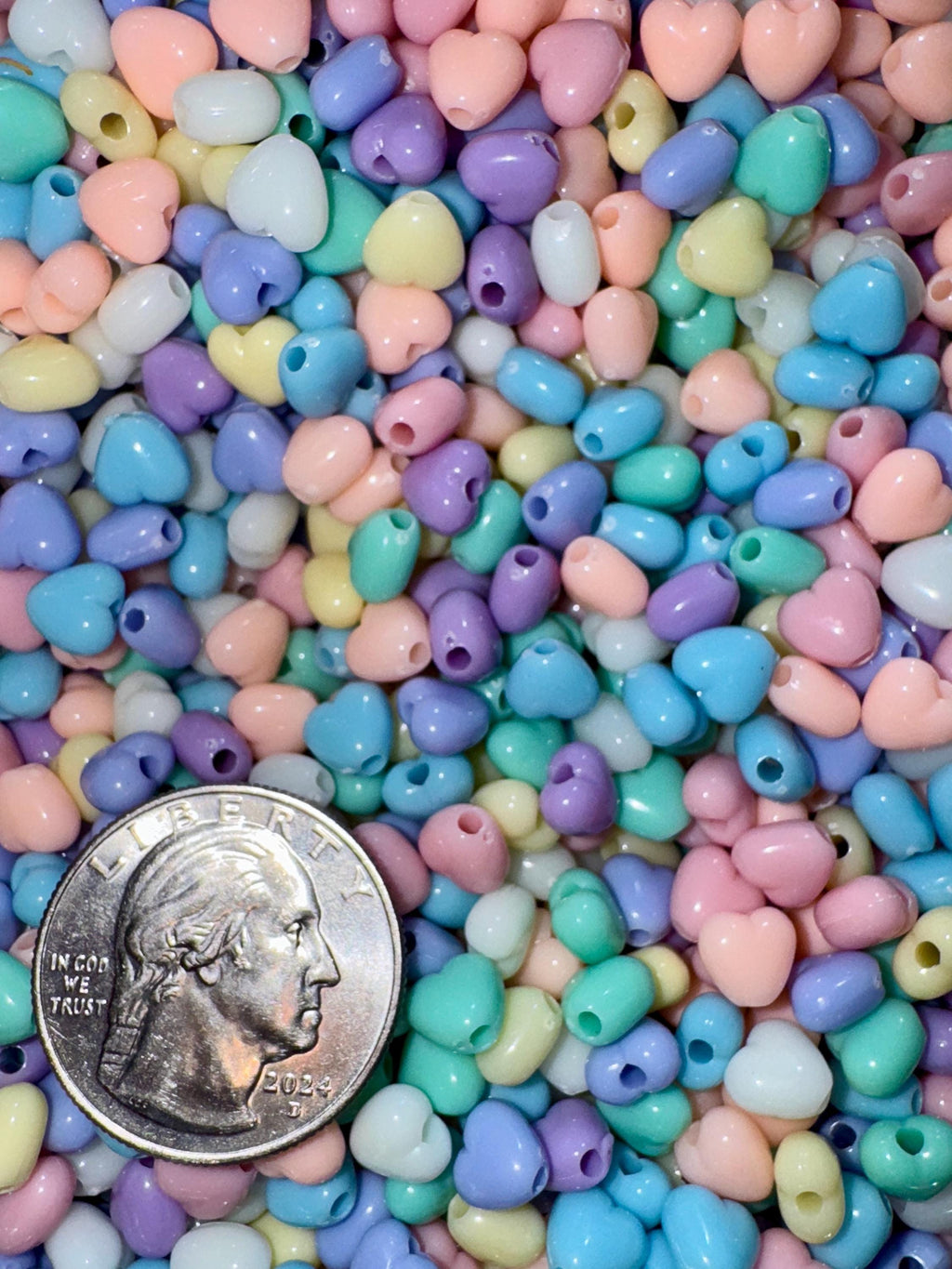Tiny Pastel Heart Beads, Acrylic, 7mm, Hole: 2mm, 100 pieces