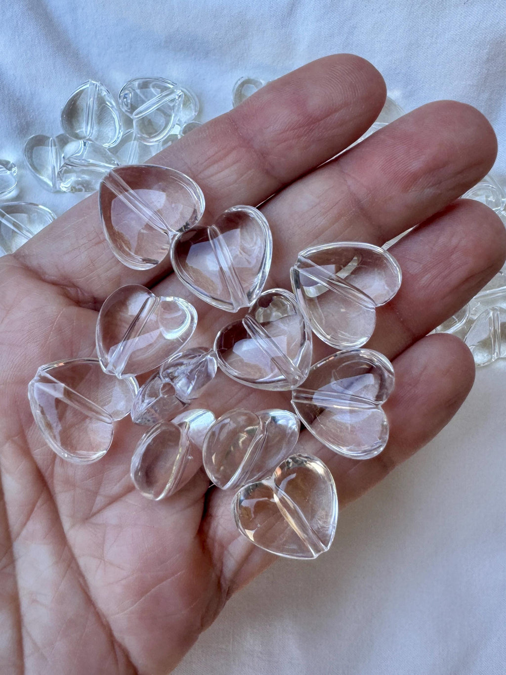 Transparent Heart Bead, Acrylic, 17x18x8mm, Hole: 2mm, 20 pcs