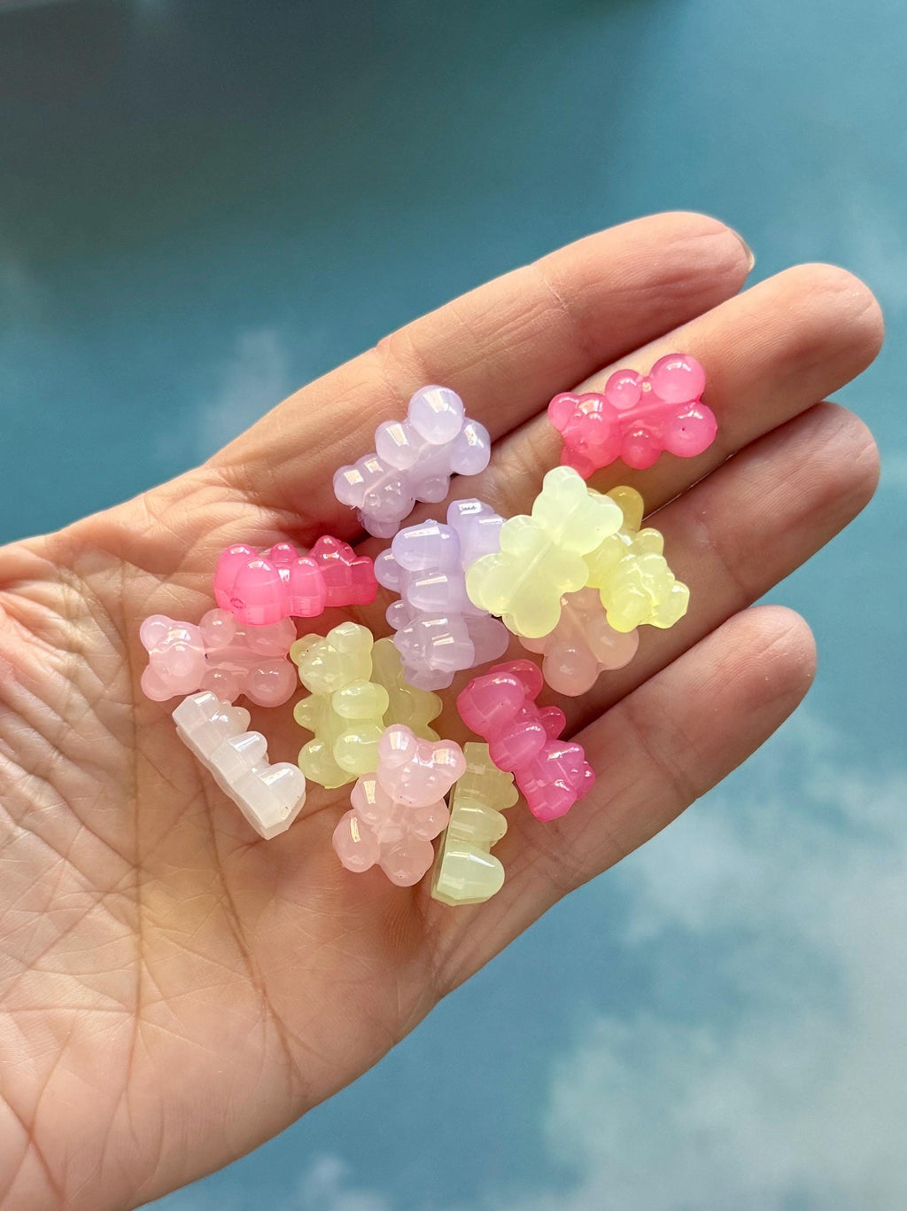 Milky Gummy Teddy Bear Beads, 20 piece set, 18.5mm, Acrylic