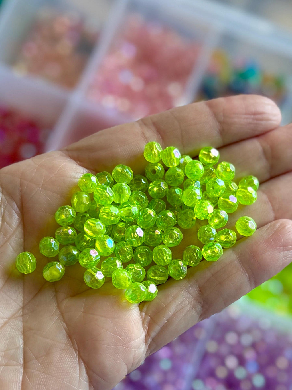 100 pcs 6mm Lime Green AB Faceted Beads, Acrylic, Hole: 1mm