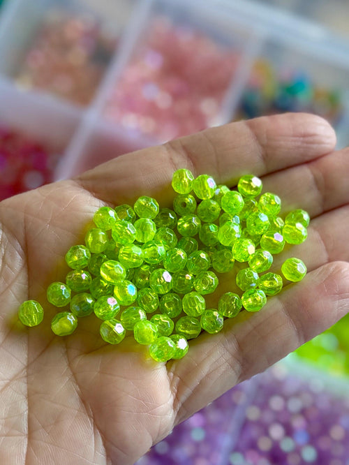 100 pcs 6mm Lime Green AB Faceted Beads, Acrylic, Hole: 1mm