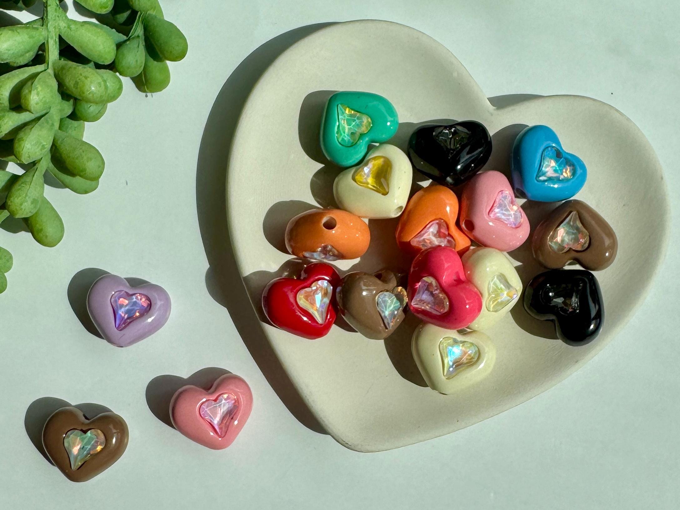 Rhinestone Heart Beads, 15.5mm, Hole: 3mm, 10 pieces