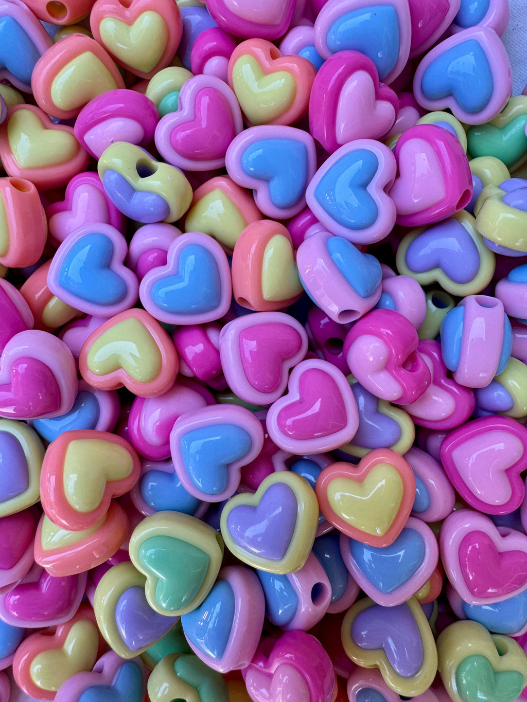 Two Tone Kawaii Heart Beads, Pastel or UV Iridescent Mixed Colors, 15x17.5x12mm, Hole: 3.7mm, 20 pcs
