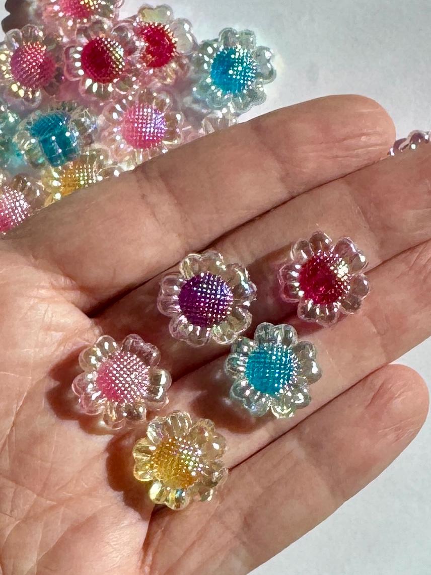 Sunflower Beads, Acrylic, AB Bead in Bead, Mixed Colors, 16mm, Hole: 2mm, 10 pcs