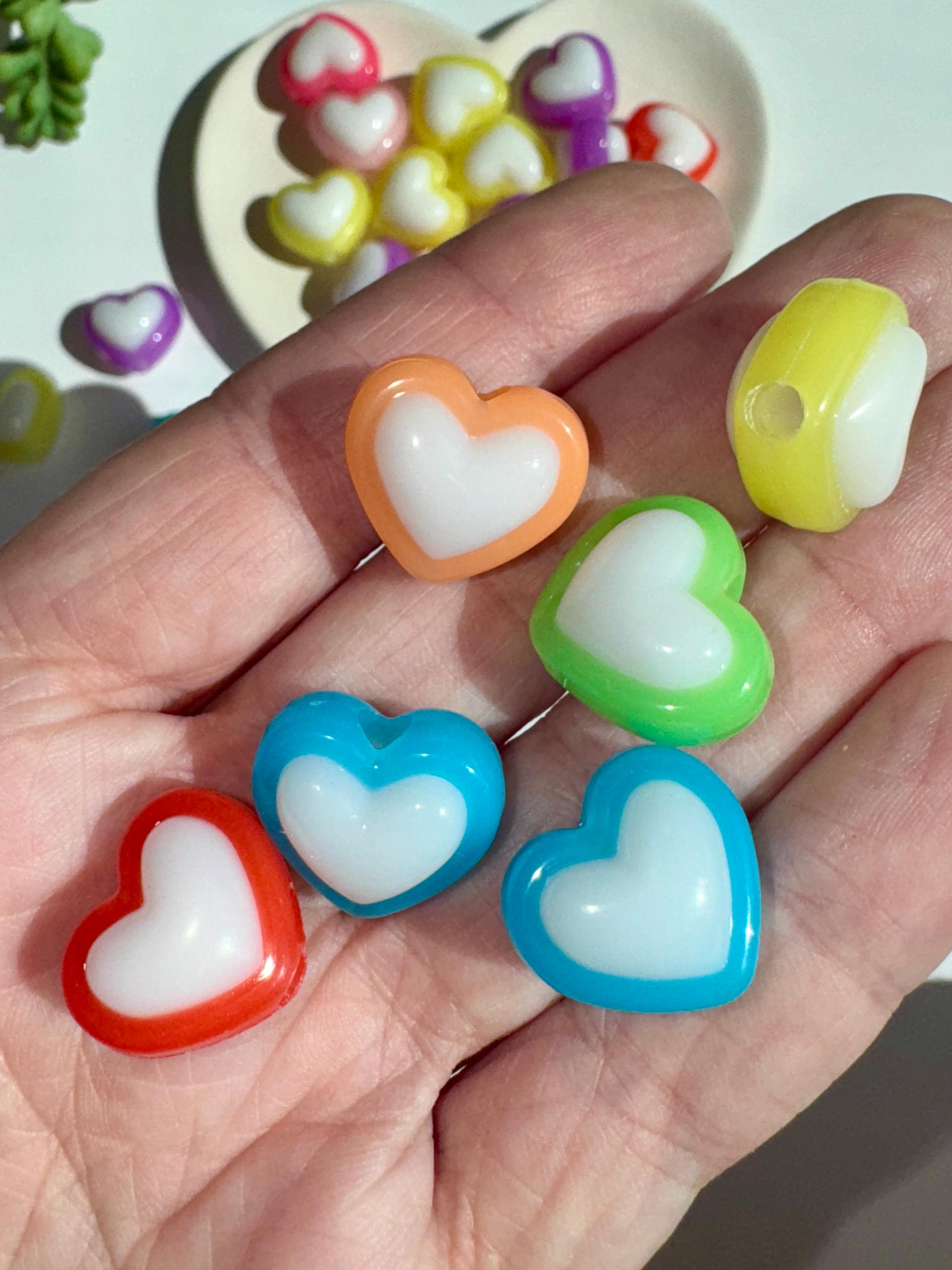 Acrylic Jelly Heart Beads, Two-Toned Kandi Kawaii Beads (15.5mm), 10 pcs