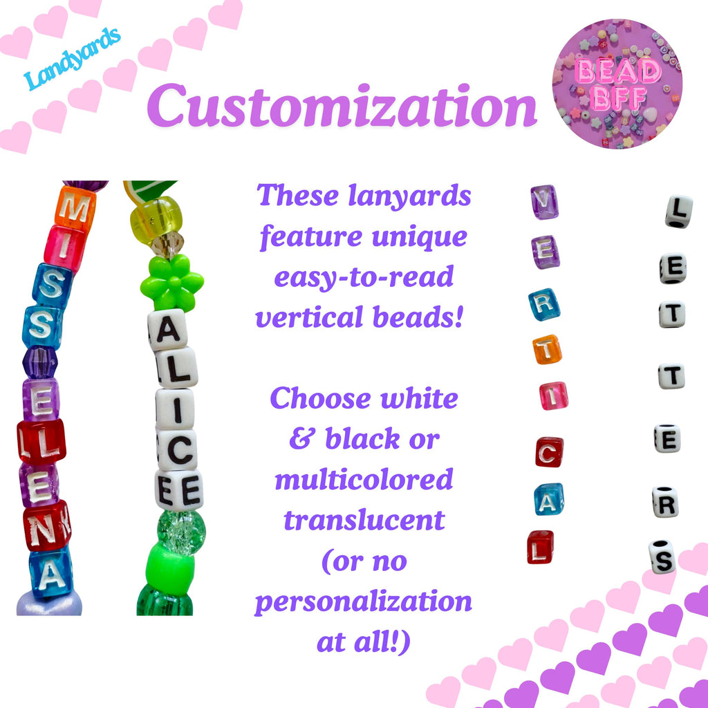 Custom Beaded Lanyard, Vertical Name Beads, Y2K Kidcore Style