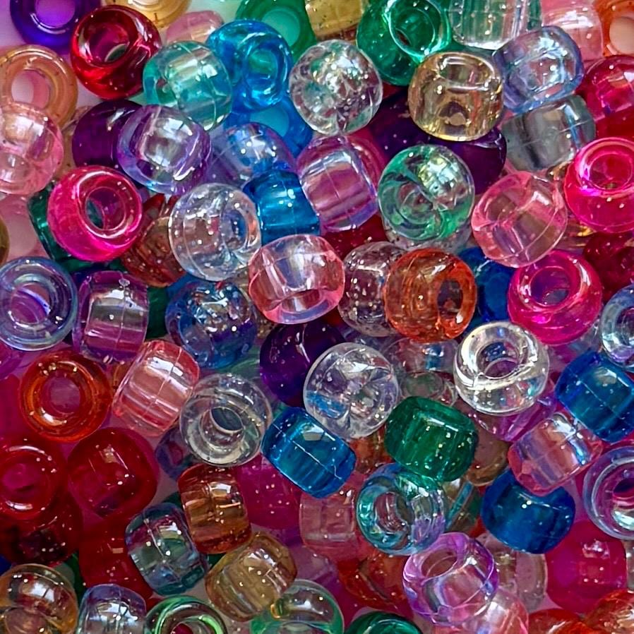 100 pcs Glitter Pony Beads, 9x6mm, Hole: 3.5mm