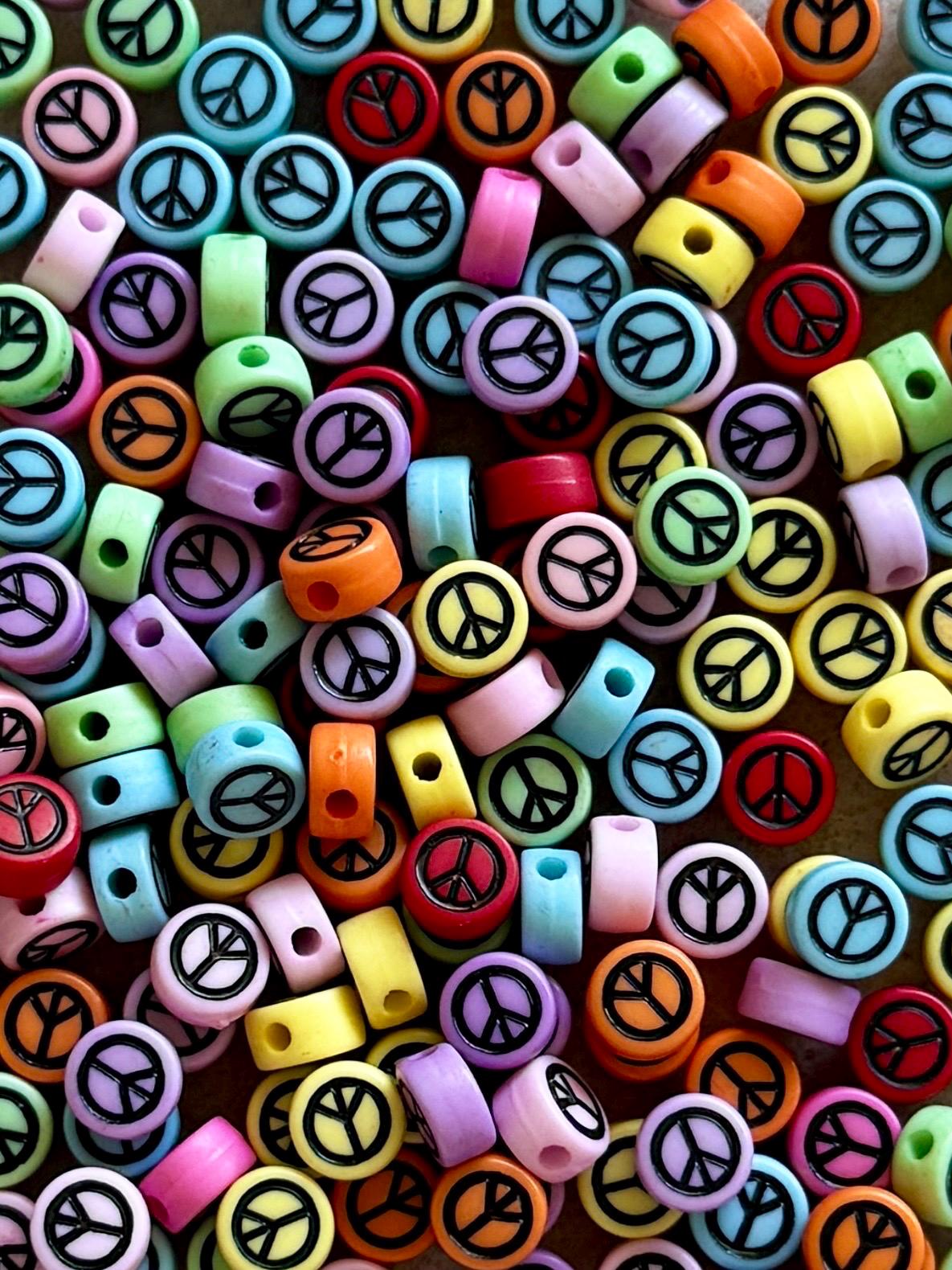Peace Sign Beads, 7mm, Acrylic, 100 Pcs