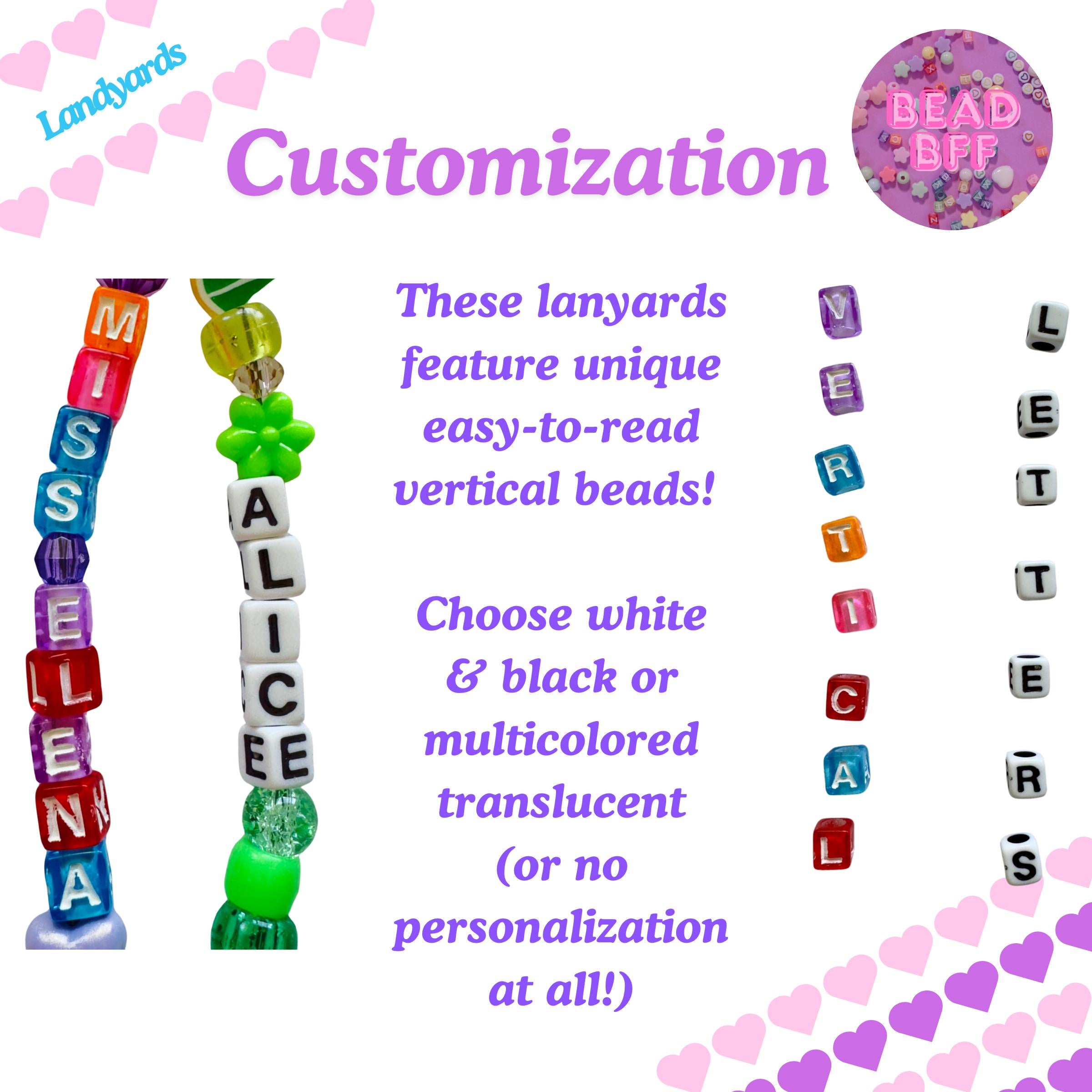 Custom Beaded Name Lanyard: Blue Y2K Style Teacher Nurse ID Badge