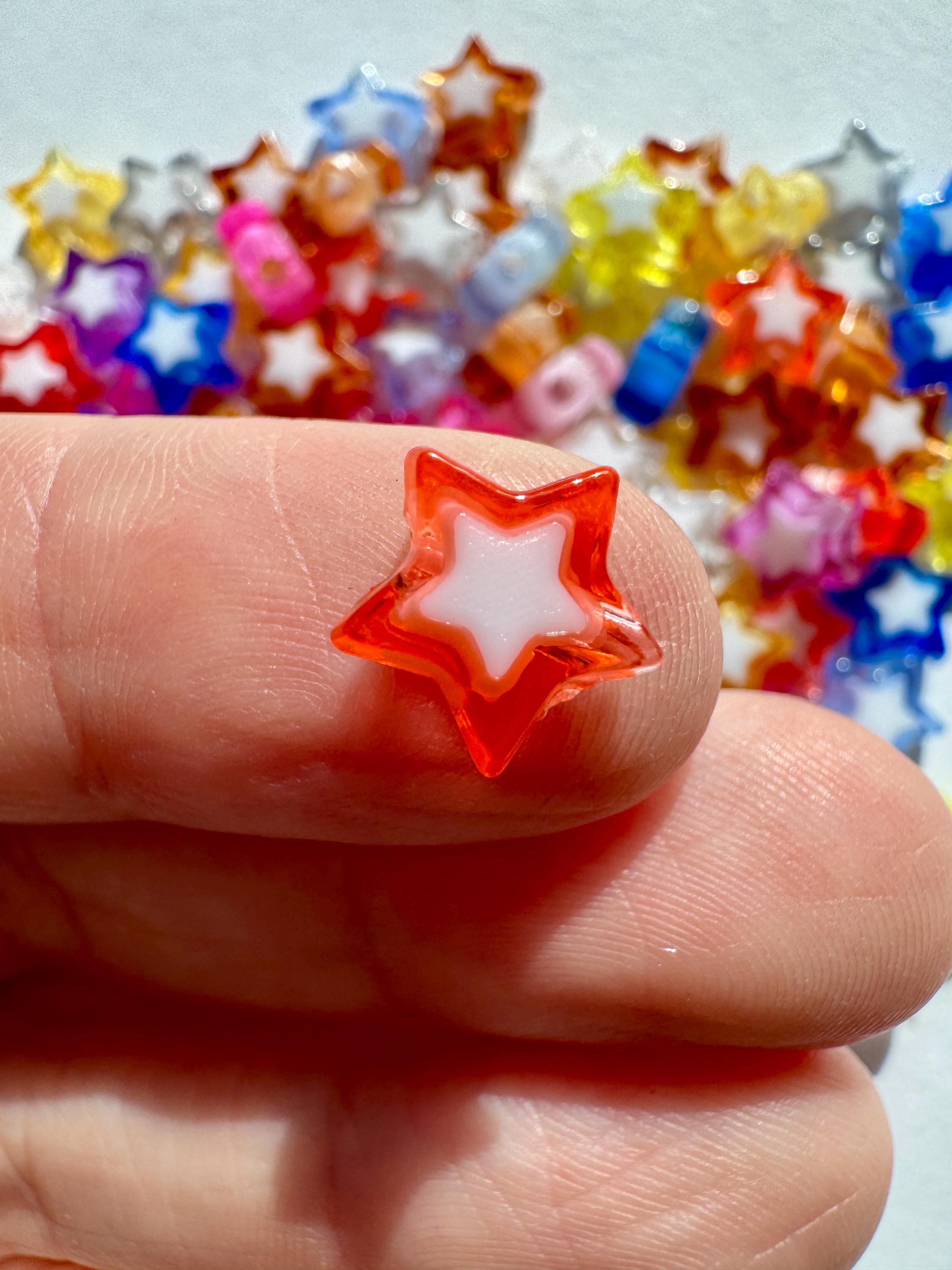 Star Beads, Bead in Bead, Mixed Colors, 9x10x4mm, Hole: 2mm, 50 pcs