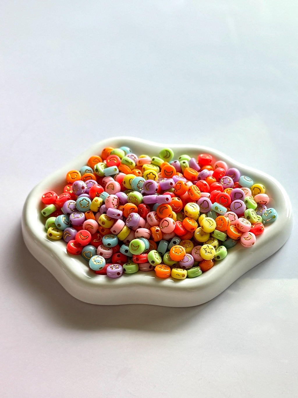 500 Bright Acrylic Spacer Beads with Gold Symbols