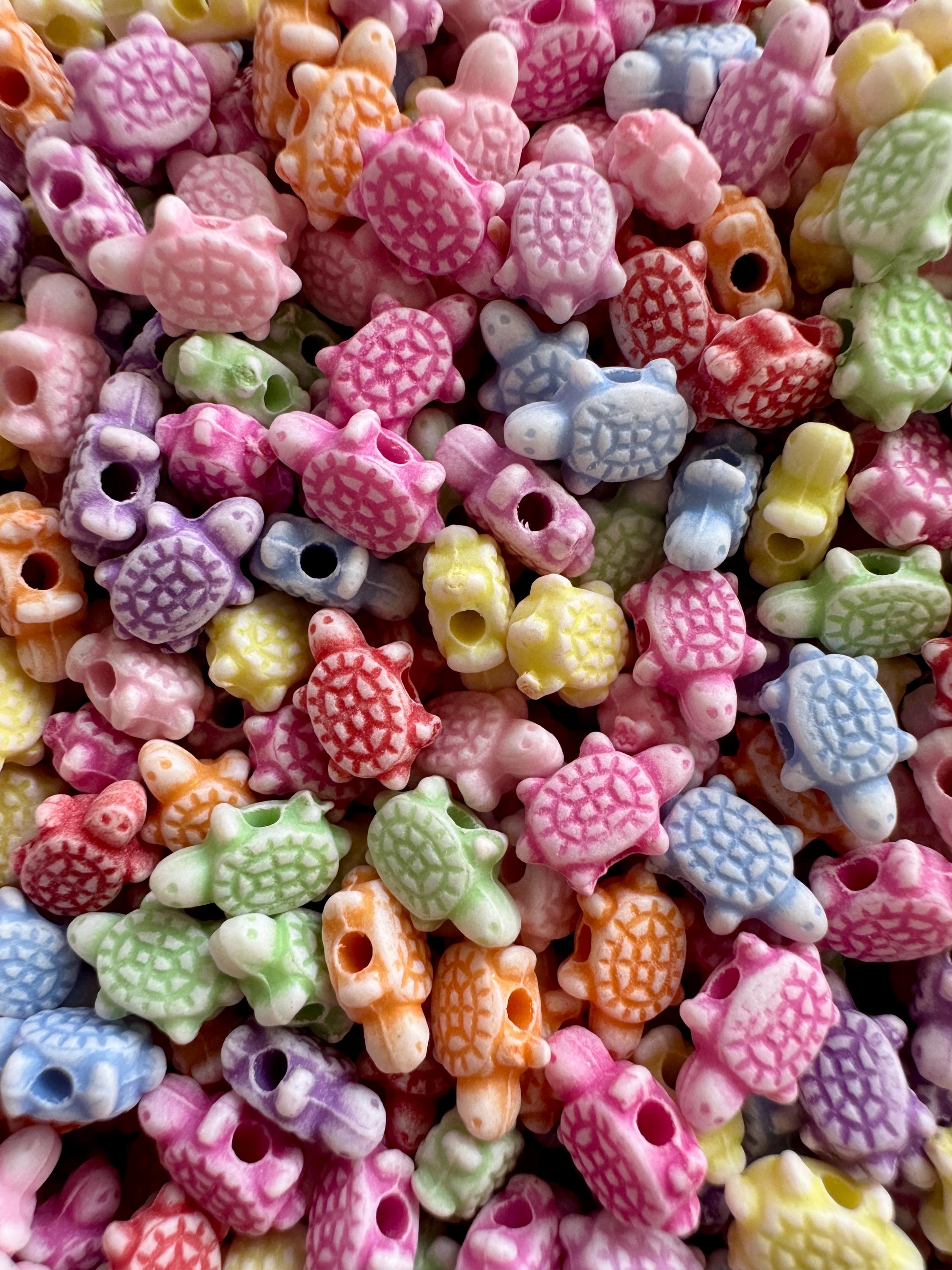 Tiny Turtle Beads, 10x6x4mm, Hole: 2mm, Tortoise Beads, Acrylic, Mixed Colors, 100 pieces