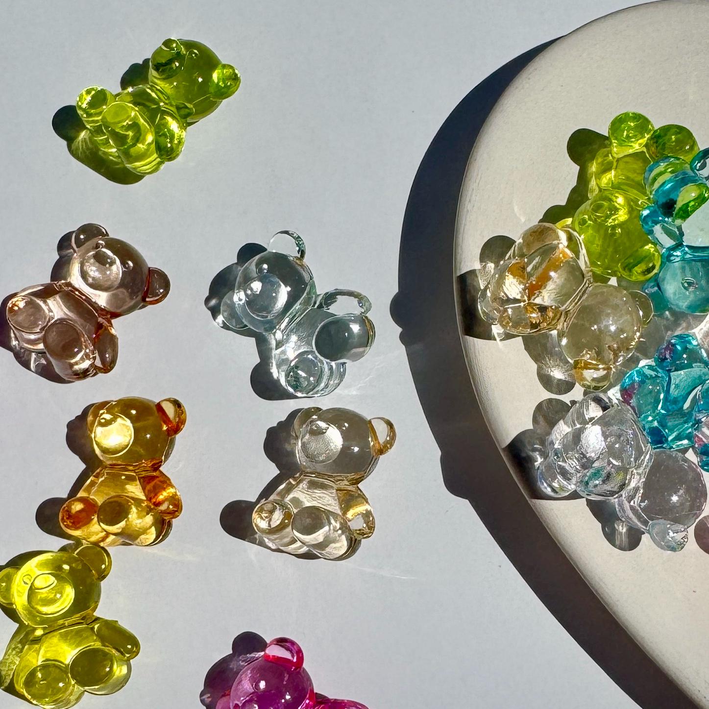 20 Transparent Bear Beads, Acrylic, Side Drilled Beads, Mixed Colors, 18.5x16x11mm, Hole: 2.5mm