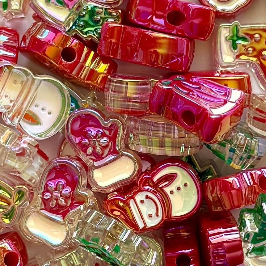 Christmas Beads! Horizontal Hole, Chunky UV Plated with Enamel, 1 pc, Hole: 3.5mm, 22mm