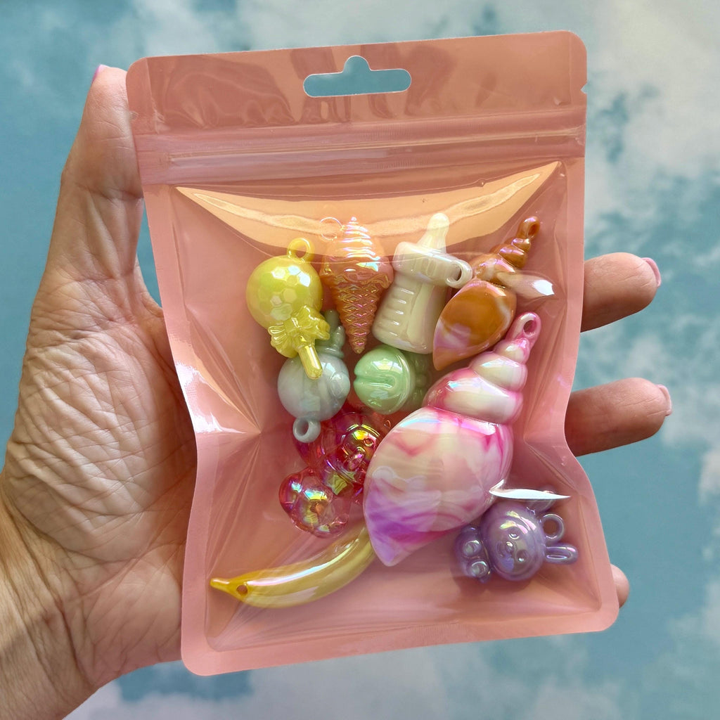 10 pcs Chunky UV Charm Mix, Bead Soup, Kawaii Y2K Kandi Charm Mix, for Crafts, Keychains, Purse Charms
