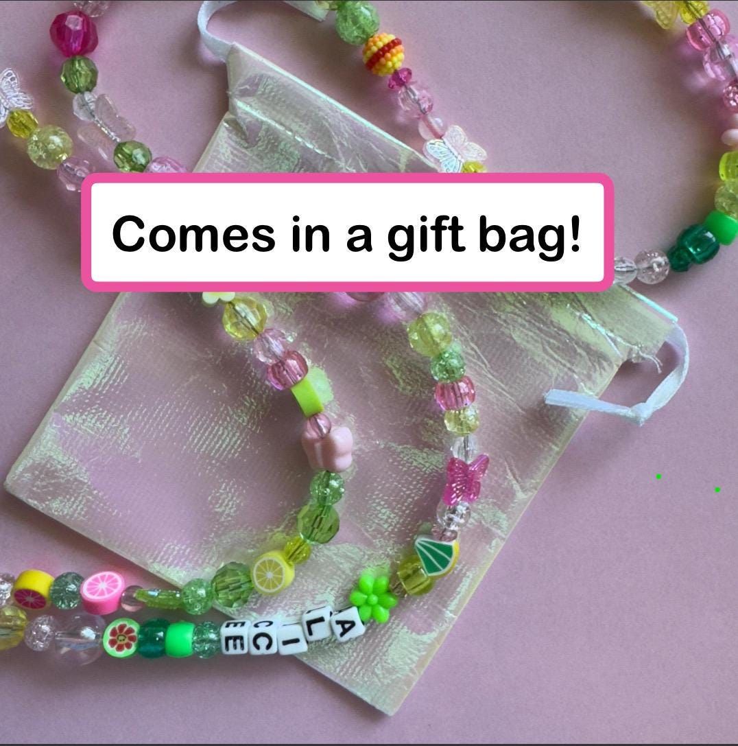 Custom Beaded Lanyard, Vertical Name Beads, Y2K Kidcore Style