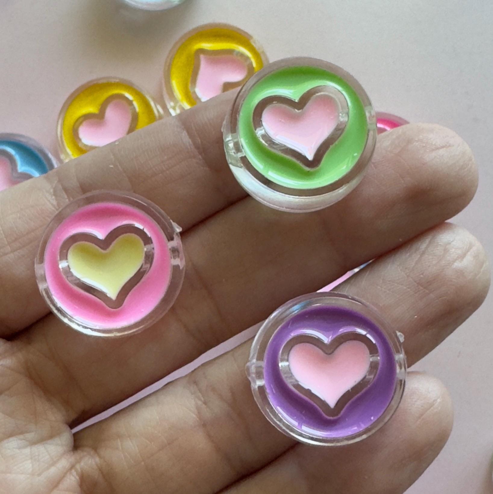 Chunky Acrylic Enamel Heart Bead: Glossy Disc Charm, 23x9mm