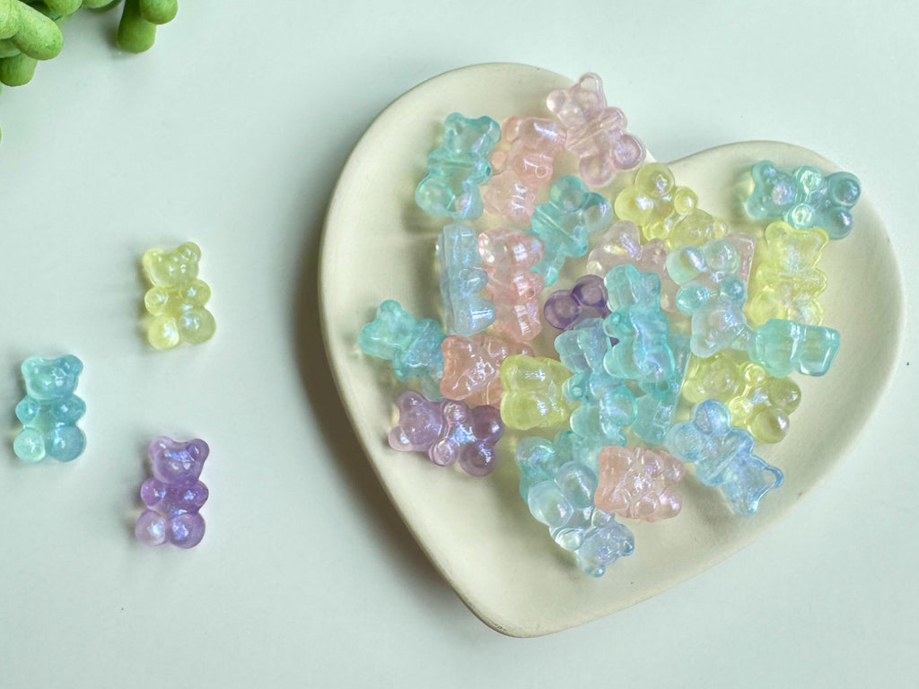Glitter Gummy Bear Beads, 18.5mm, Hole: 1.6mm, Side Drilled, 20 pcs