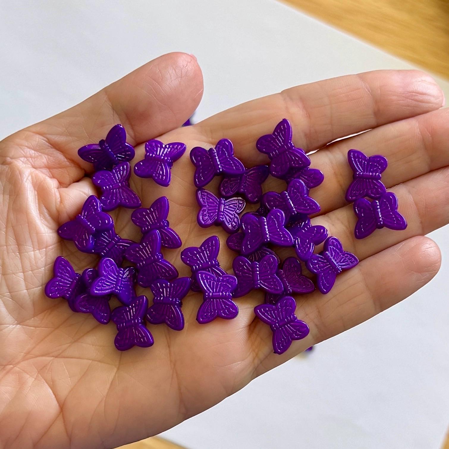 Dark Purple Butterfly Beads, Acrylic, 11mm, 100 Pieces