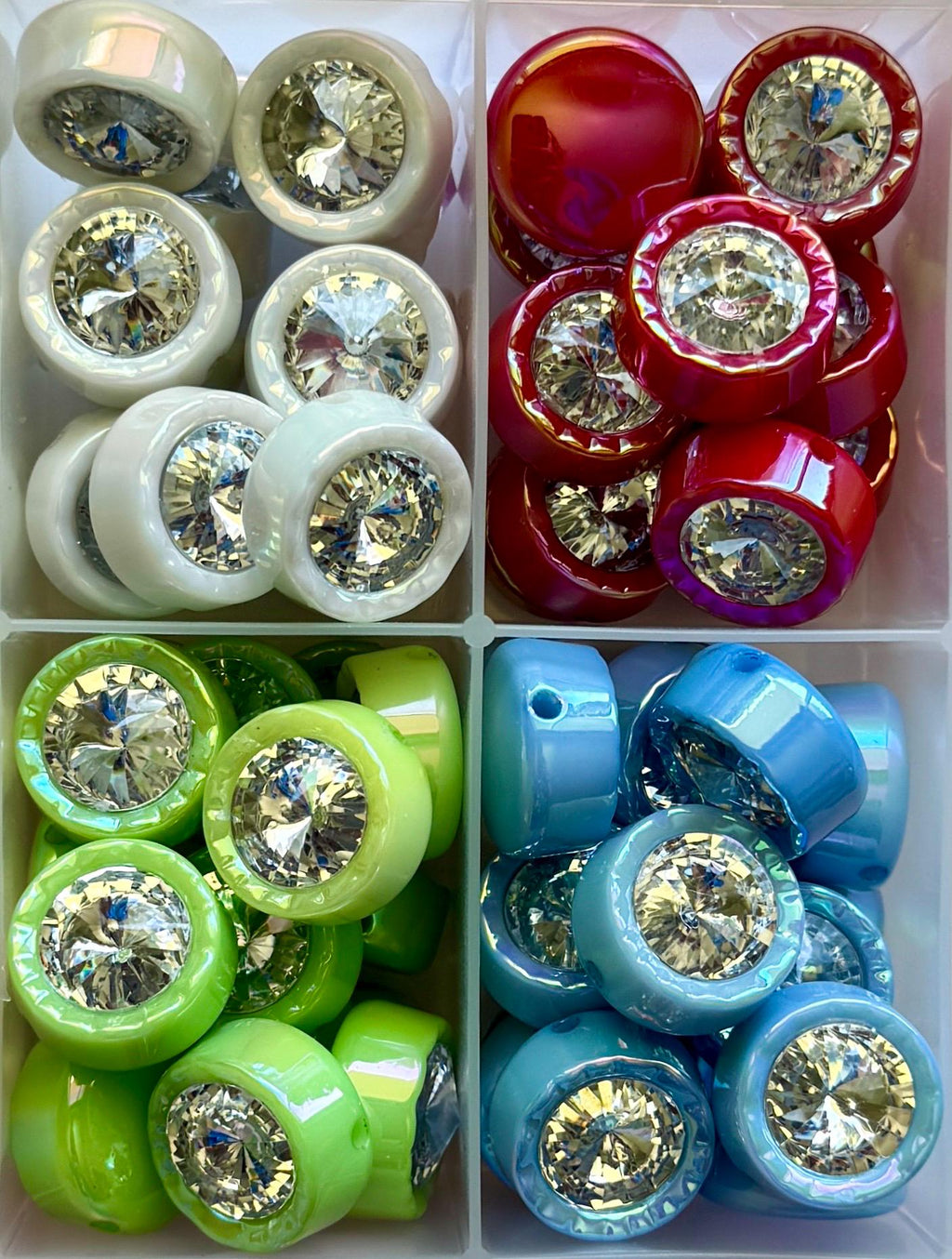 Iridescent Rhinestone Acrylic Bead for Kandi, Kawaii, DIY Jewelry (20.5mm, 2.5mm Hole), 1 piece