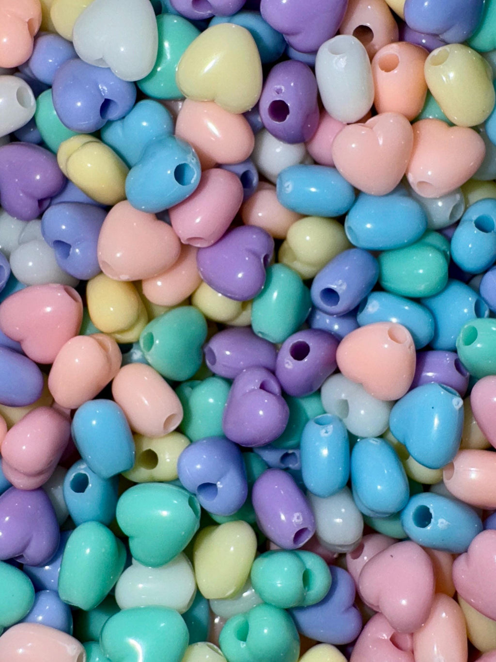 Tiny Pastel Heart Beads, Acrylic, 7mm, Hole: 2mm, 100 pieces