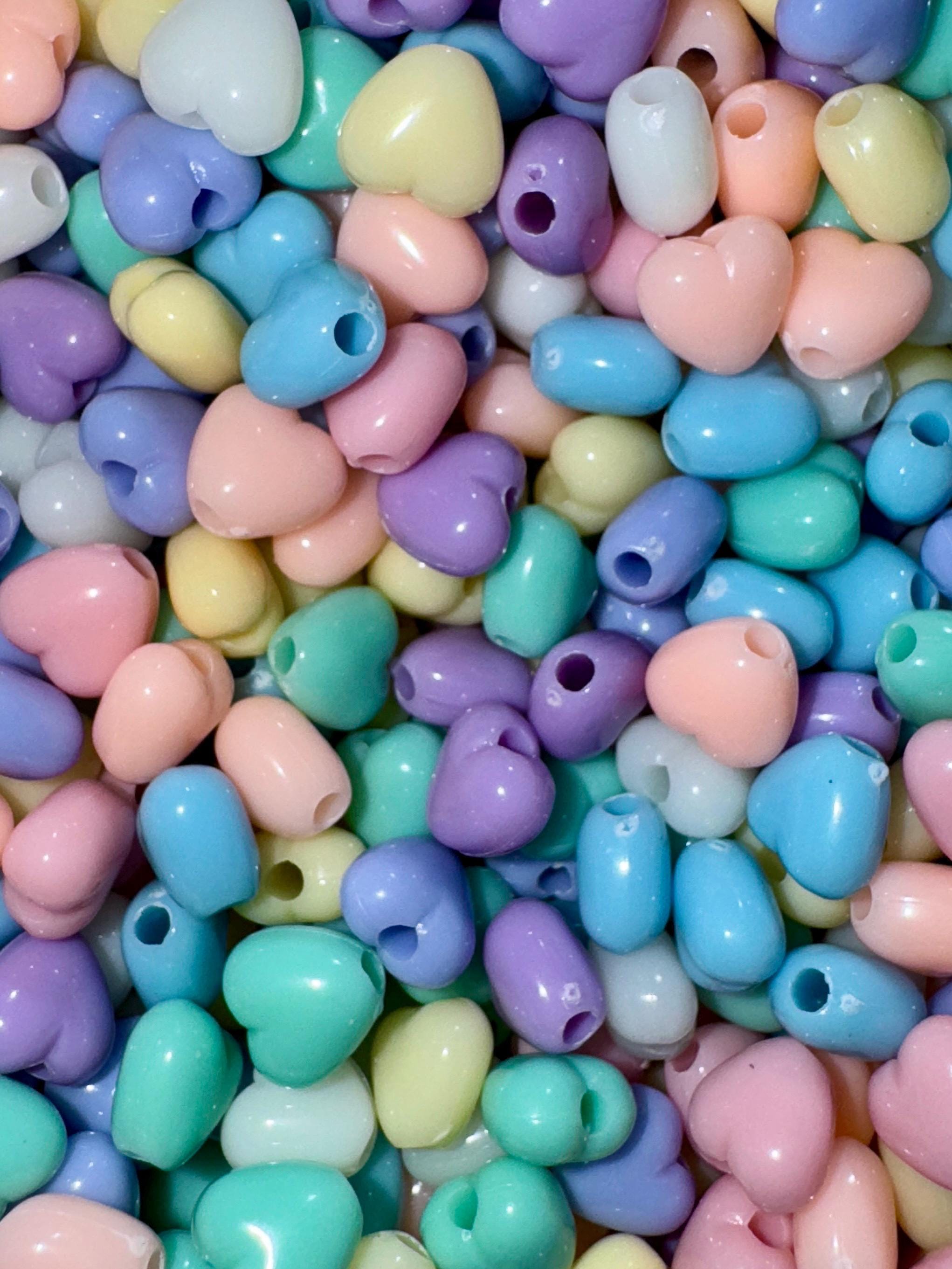 Tiny Pastel Heart Beads, Acrylic, 7mm, Hole: 2mm, 100 pieces