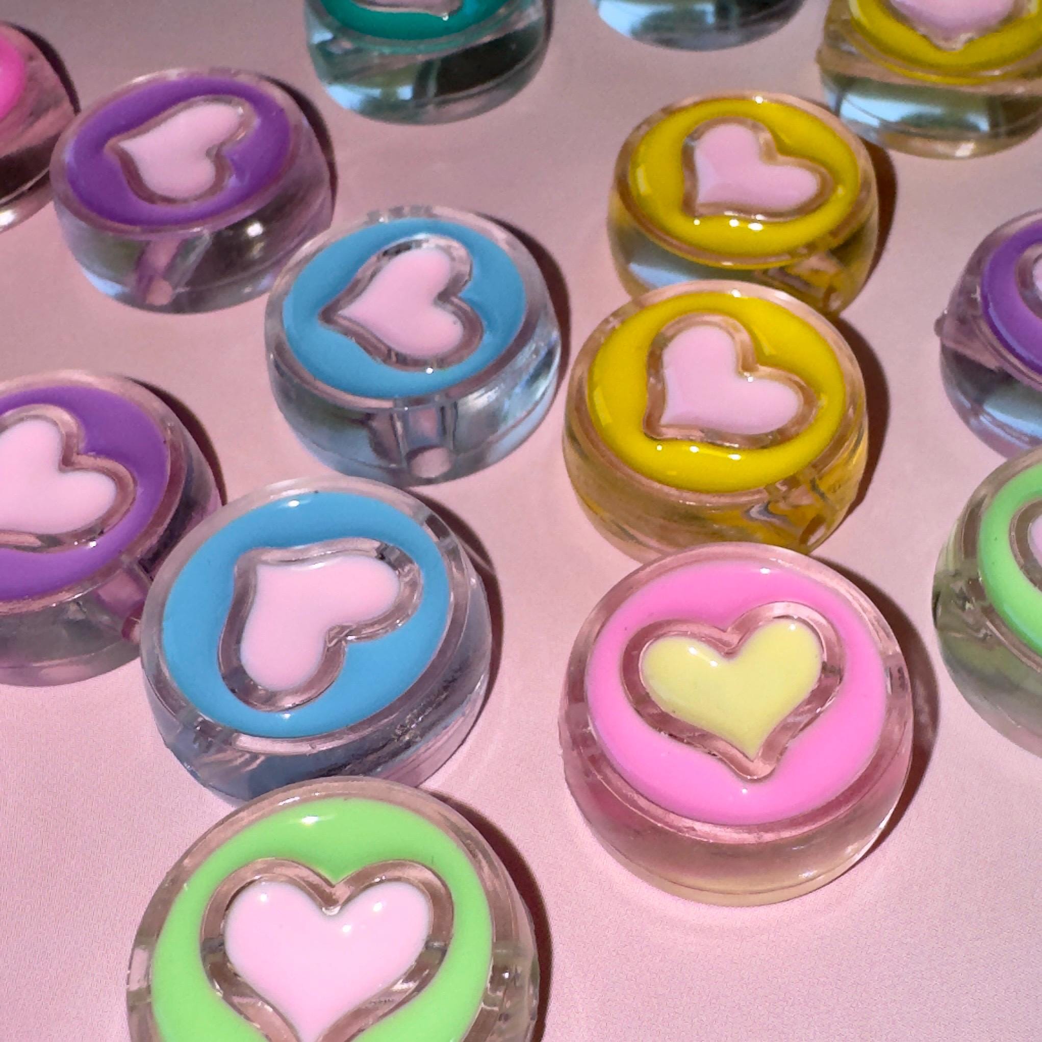 Chunky Acrylic Enamel Heart Bead: Glossy Disc Charm, 23x9mm
