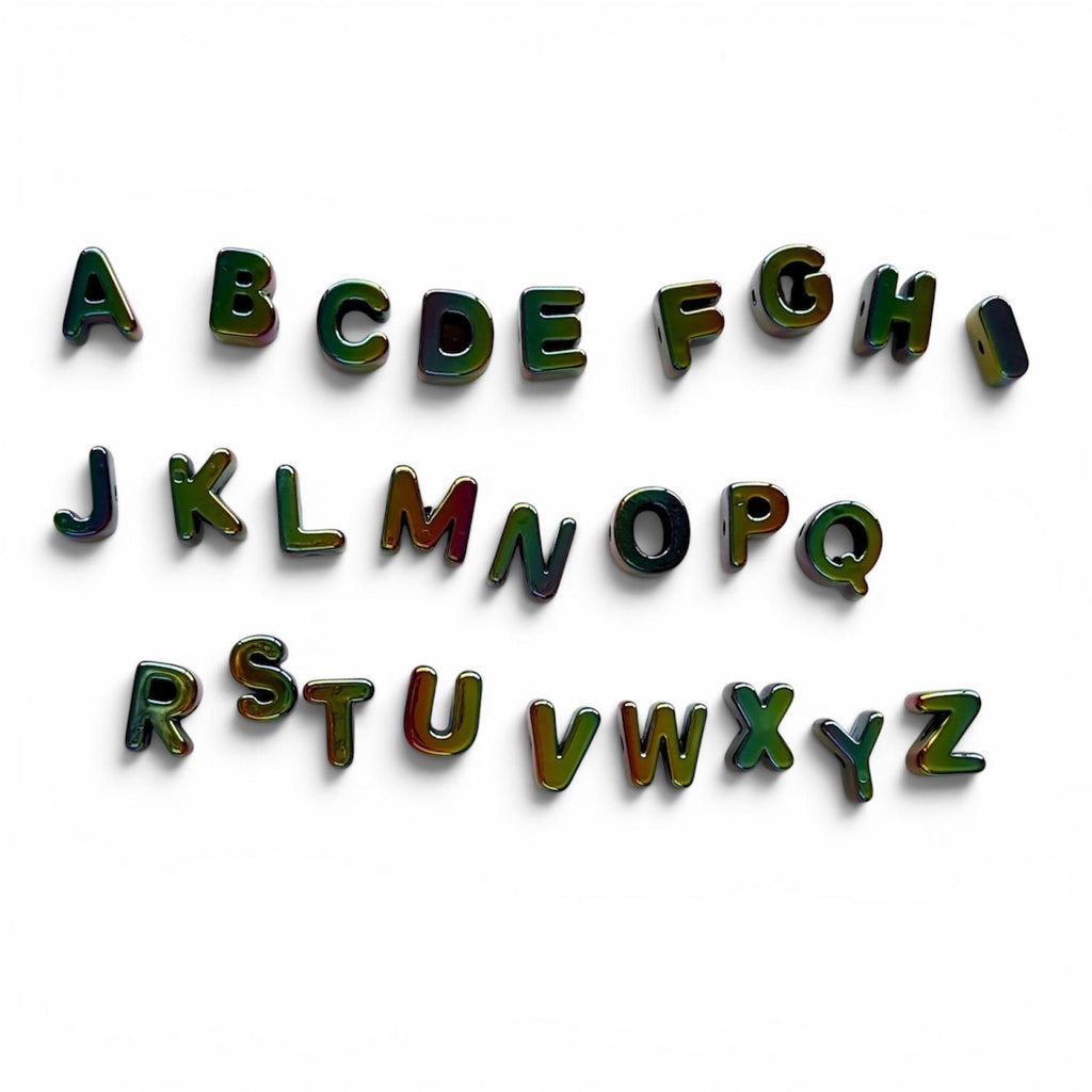 26pcs A-Z Black Iridescent Letter Bead Set, 20mm, Hole: 3.5mm