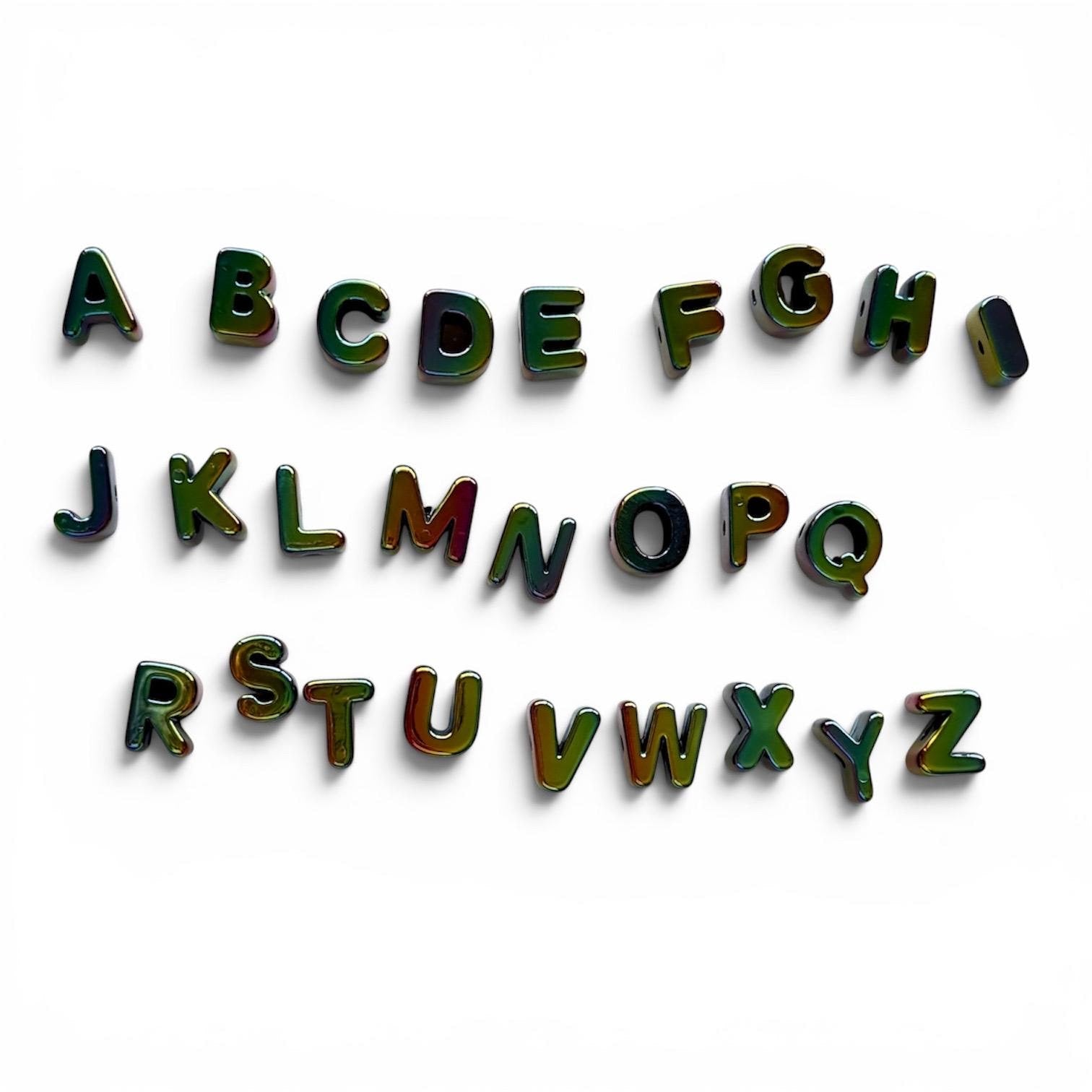 26pcs A-Z Black Iridescent Letter Bead Set, 20mm, Hole: 3.5mm