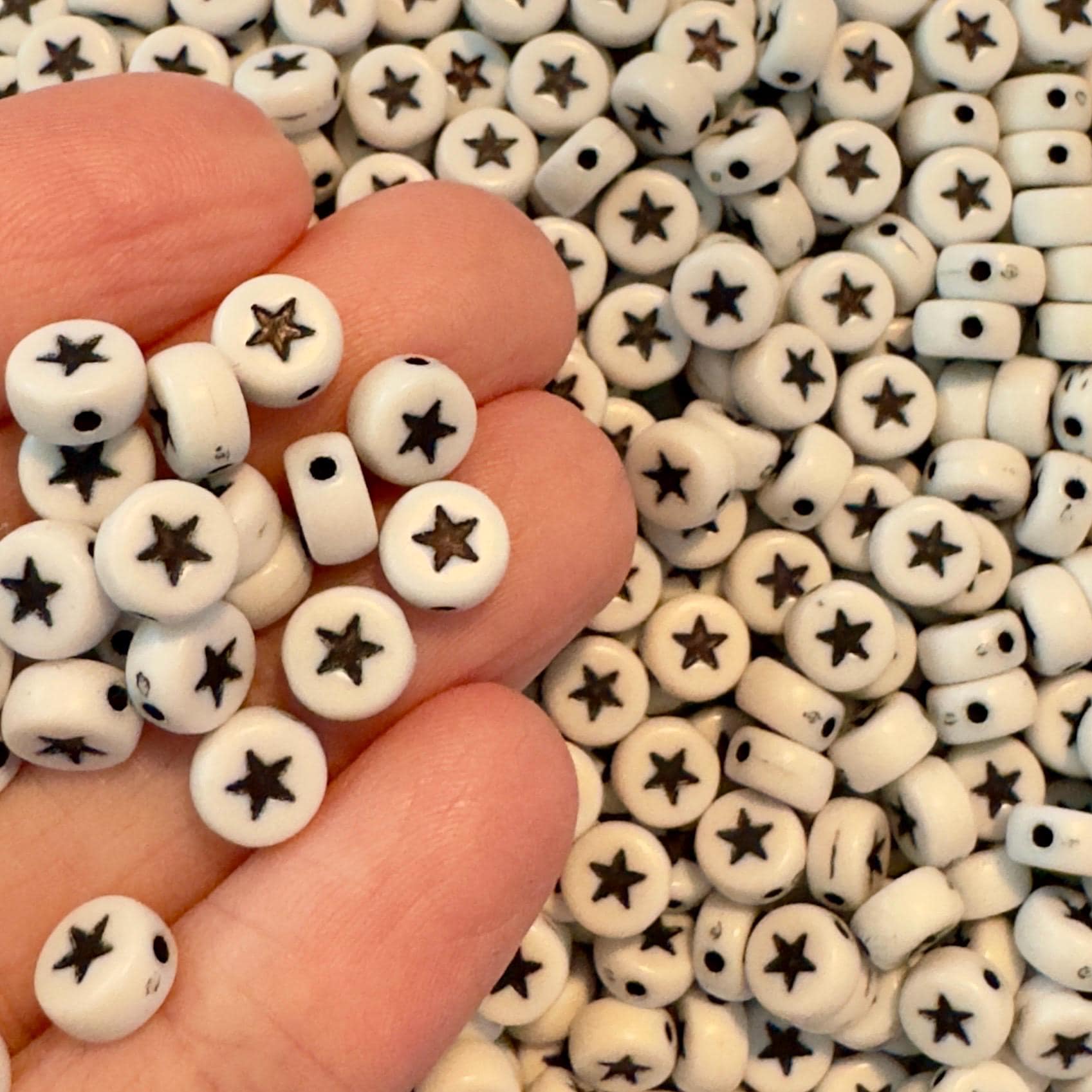 White Smiley Face Beads, Star Beads, Heart Beads, Acrylic Beads, 7x4mm, 1mm hole, 100 Pieces