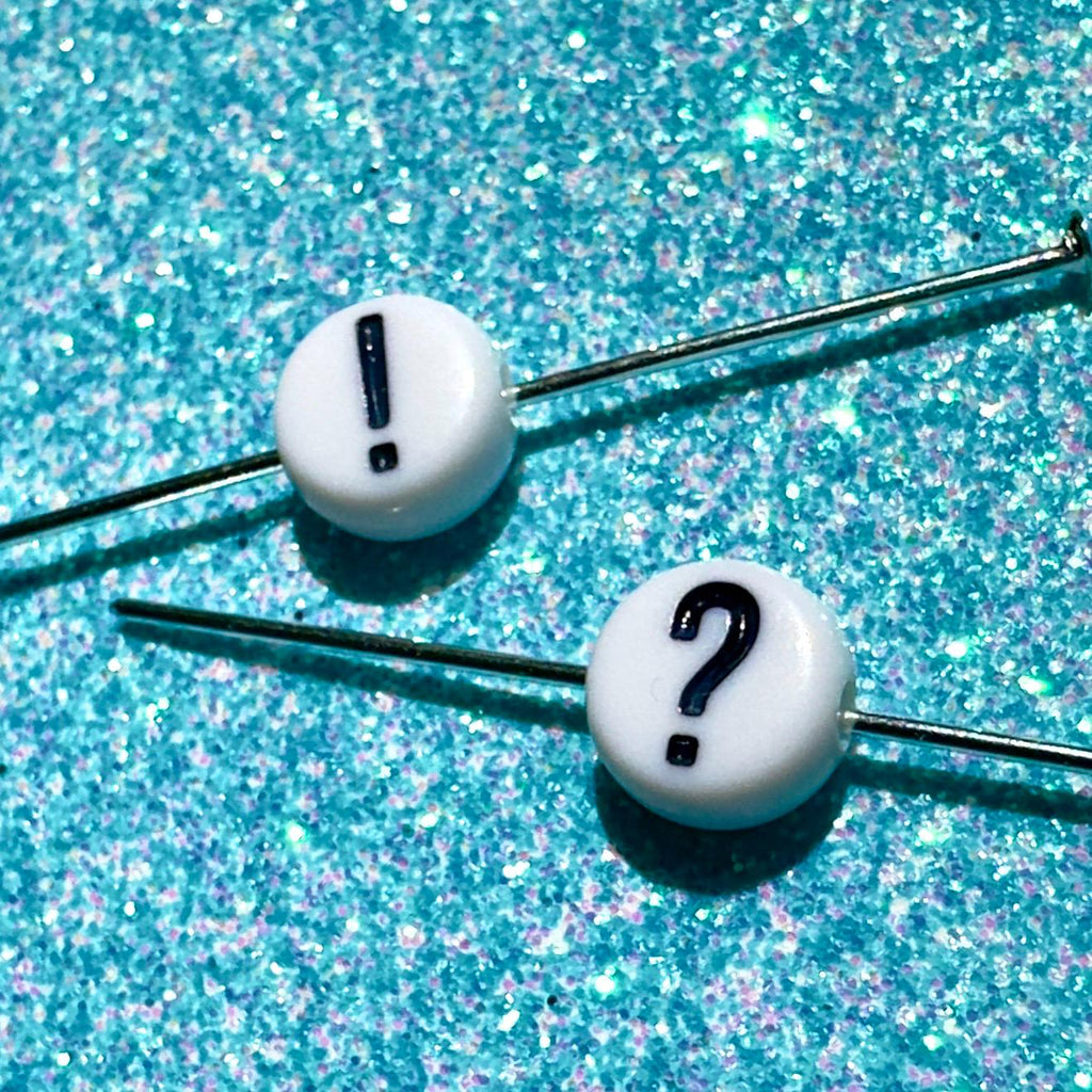 100 White Acrylic Exclamation Point Beads: 7mm DIY Jewelry