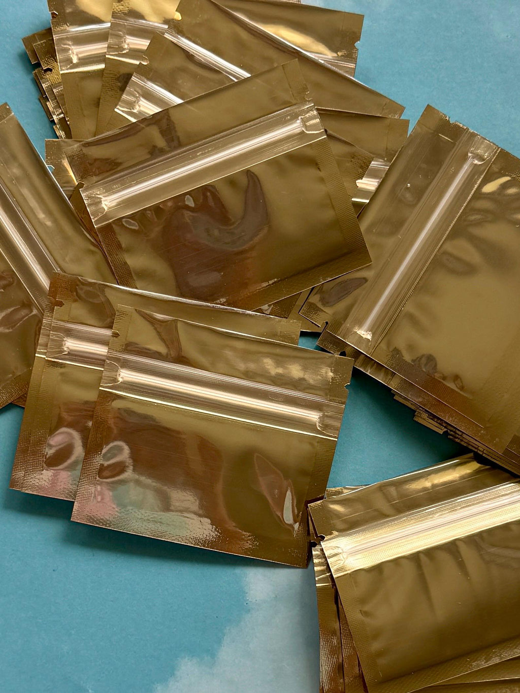 Qty 25 Gold Mylar Zip Plastic Bags, 7.5x6.5cm