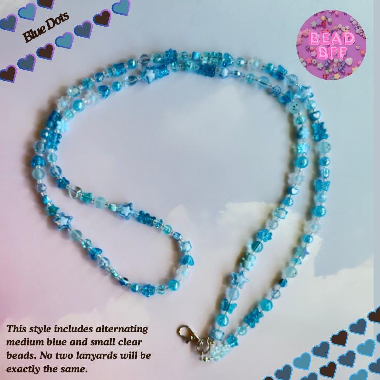 Custom Beaded Name Lanyard: Blue Y2K Style Teacher Nurse ID Badge
