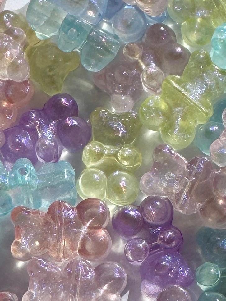 Glitter Gummy Bear Beads, 18.5mm, Hole: 1.6mm, Side Drilled, 20 pcs
