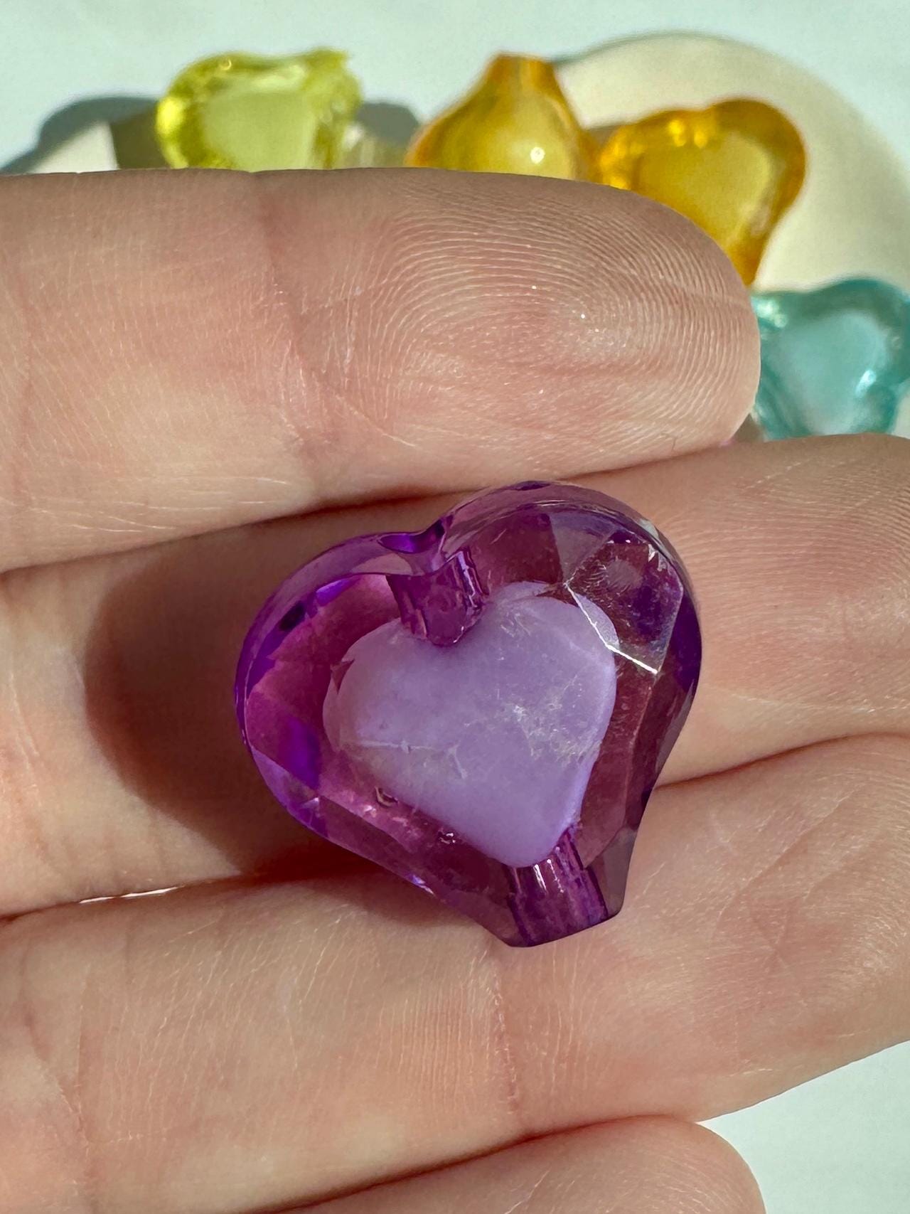 Faceted Acrylic Heart Beads, Two-Tone Chunky Charms, 19mm, 10 pcs, one of each color