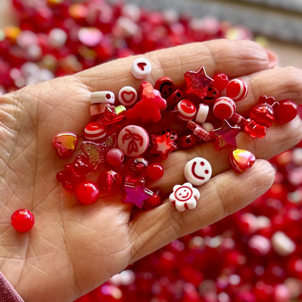 Red Acrylic Bead Mix, Smiley Face, Star, Heart Charms, Kandi Jewelry Making, 6-20mm