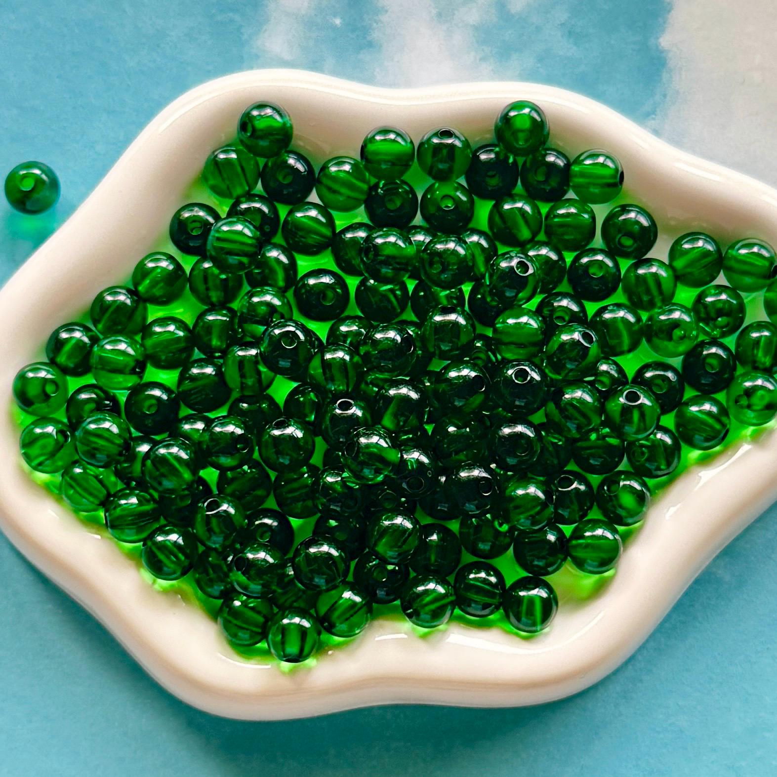 100 pcs 8mm Green Acrylic Round Beads, Hole: 1.5mm
