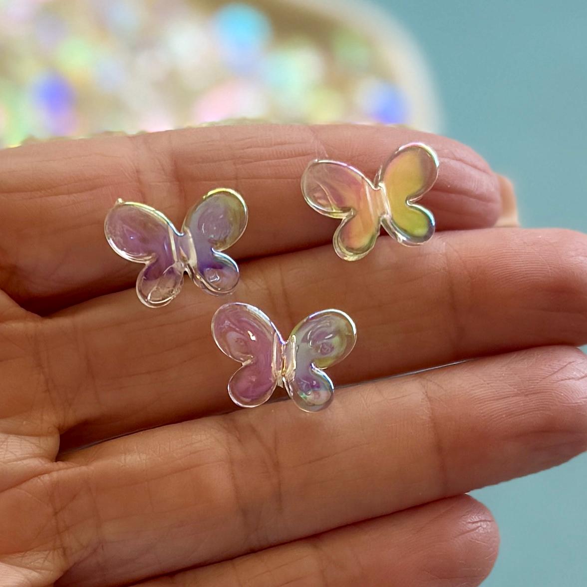 AB Coated Butterfly Beads, Clear, 12.5mm, Hole: 2mm, 20 pcs