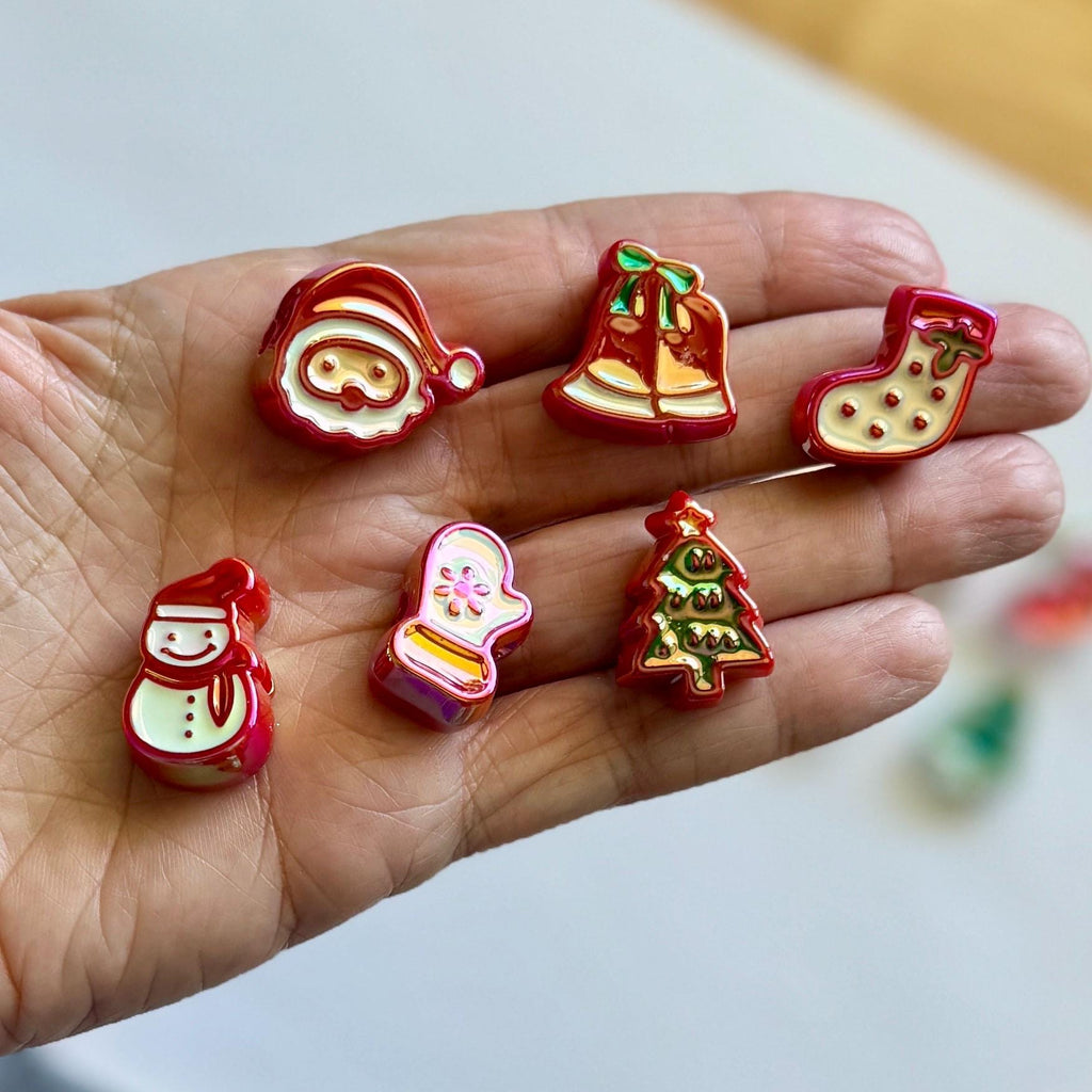 Christmas Beads! Horizontal Hole, Chunky UV Plated with Enamel, 1 pc, Hole: 3.5mm, 22mm