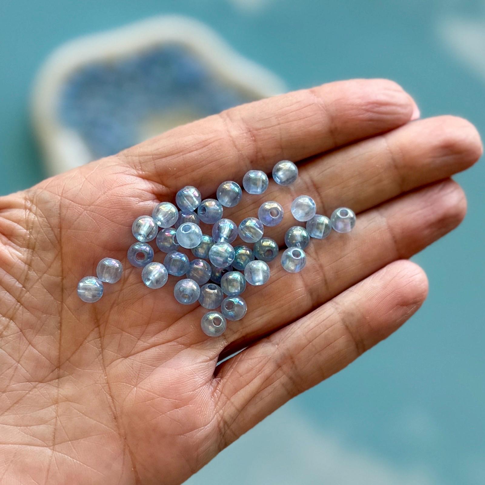 6mm AB Transparent Light Blue Beads, 100 pcs, Hole 2mm, Acrylic