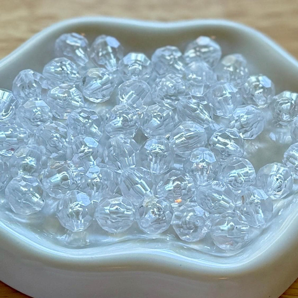 10mm Clear Faceted Beads, Acrylic, 25 pcs