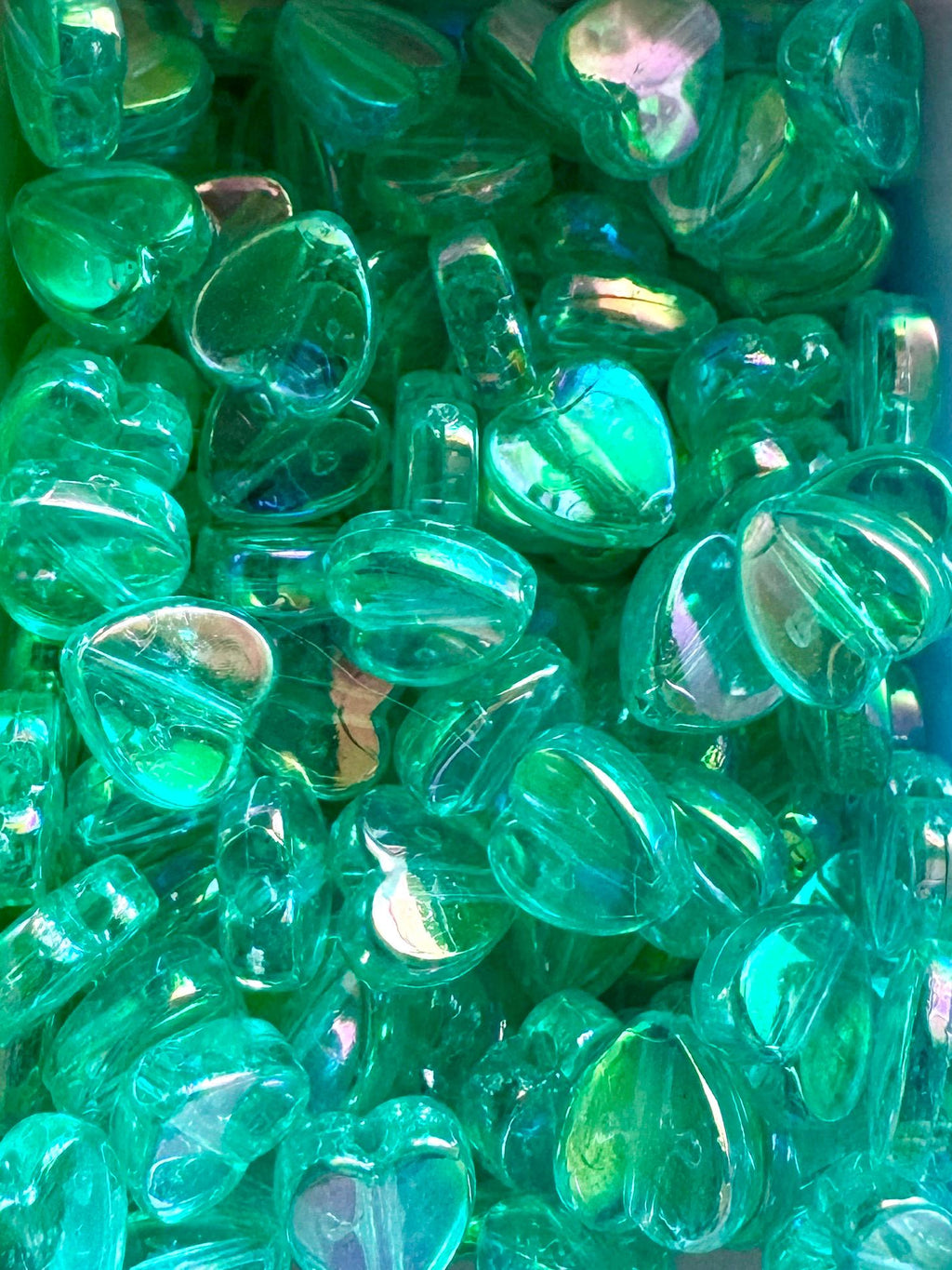 AB Heart Beads, Acrylic, Mixed Colors, 8x8x3mm, Hole: 1.5mm, 90 pcs