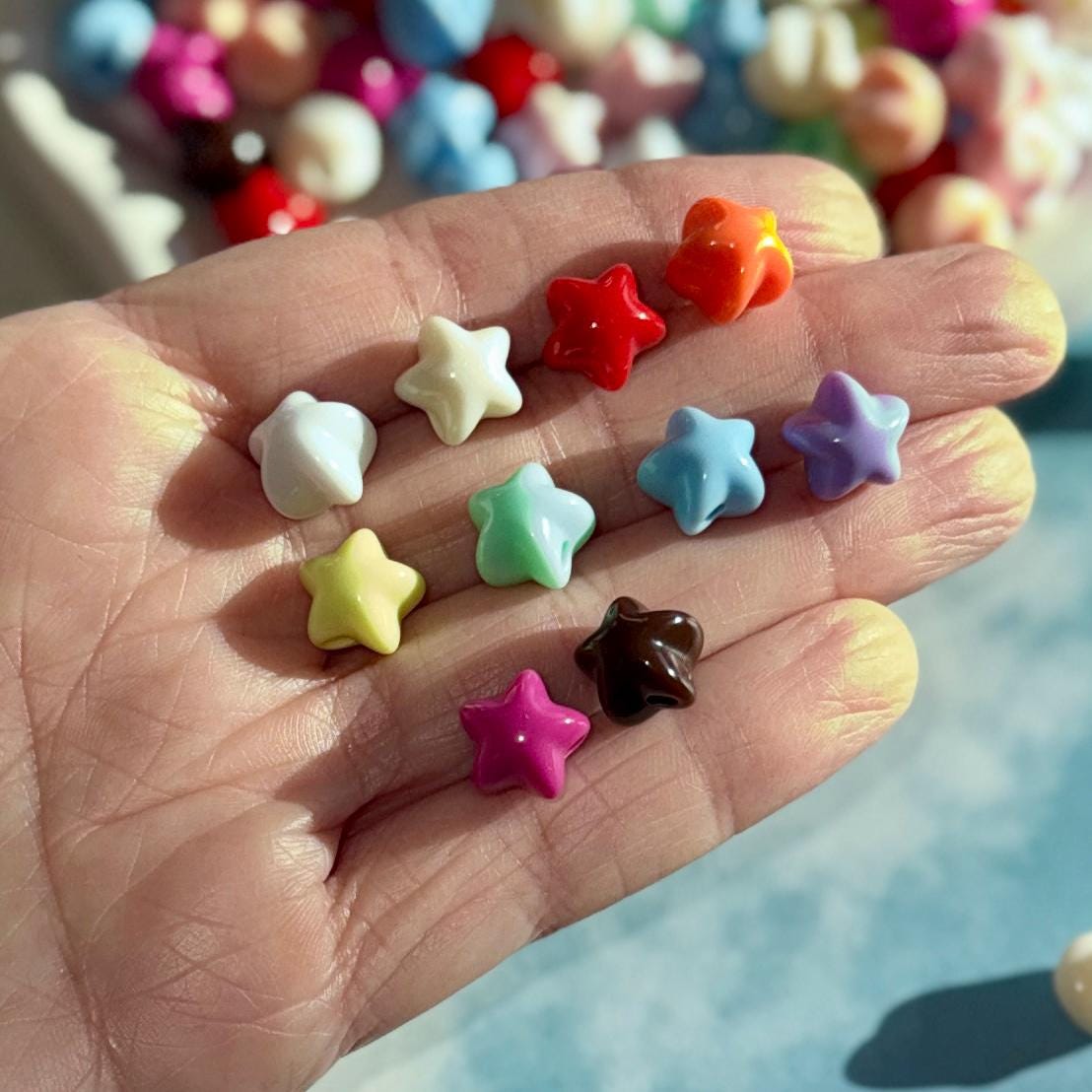 Puffy Star Beads, 11mm, Hole: 2mm for Kandi, Crafts, Necklaces, DIY Jewelry, 36pcs