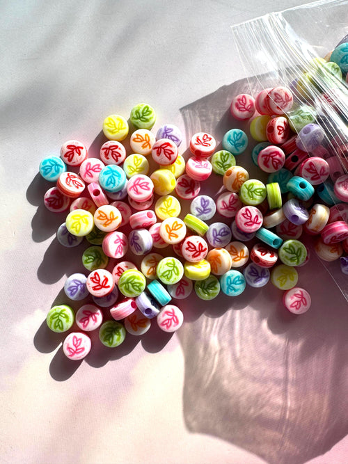 11mm Flower Round Beads, Opaque Acrylic Beads, Mixed Colors, 11x5.5mm, Hole: 2.5mm, 50 pcs