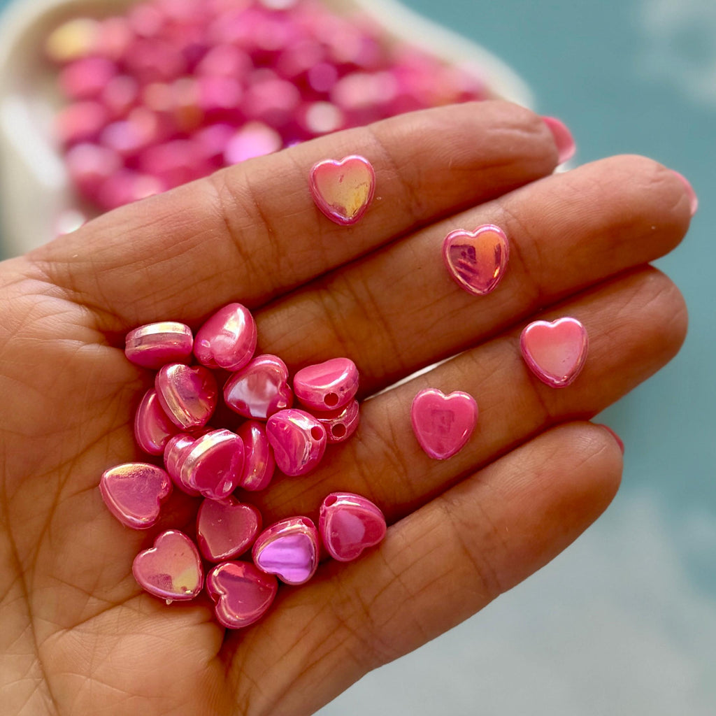 Pink 9mm Heart Beads, AB Plated, Hole: 1.6mm, 200 pcs