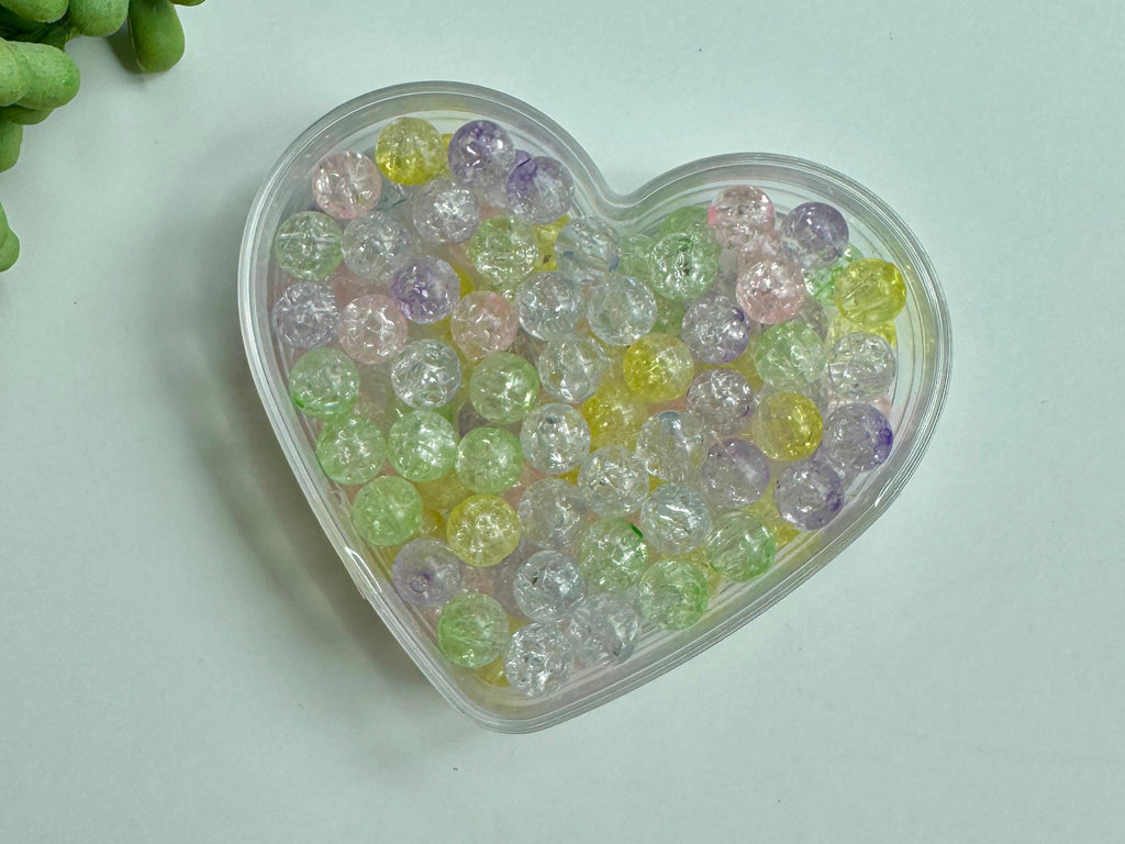 100 pcs Acrylic Crackle Beads in Heart Box, 8mm, Hole: 1.8mm