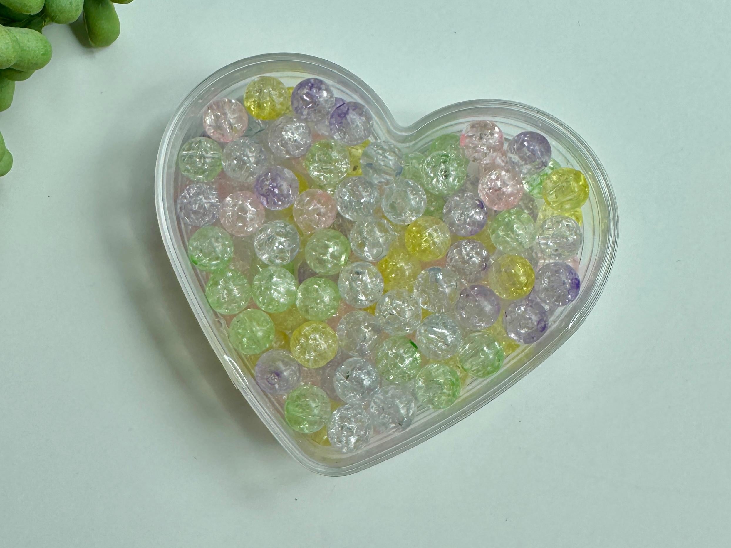 100 pcs Acrylic Crackle Beads in Heart Box, 8mm, Hole: 1.8mm