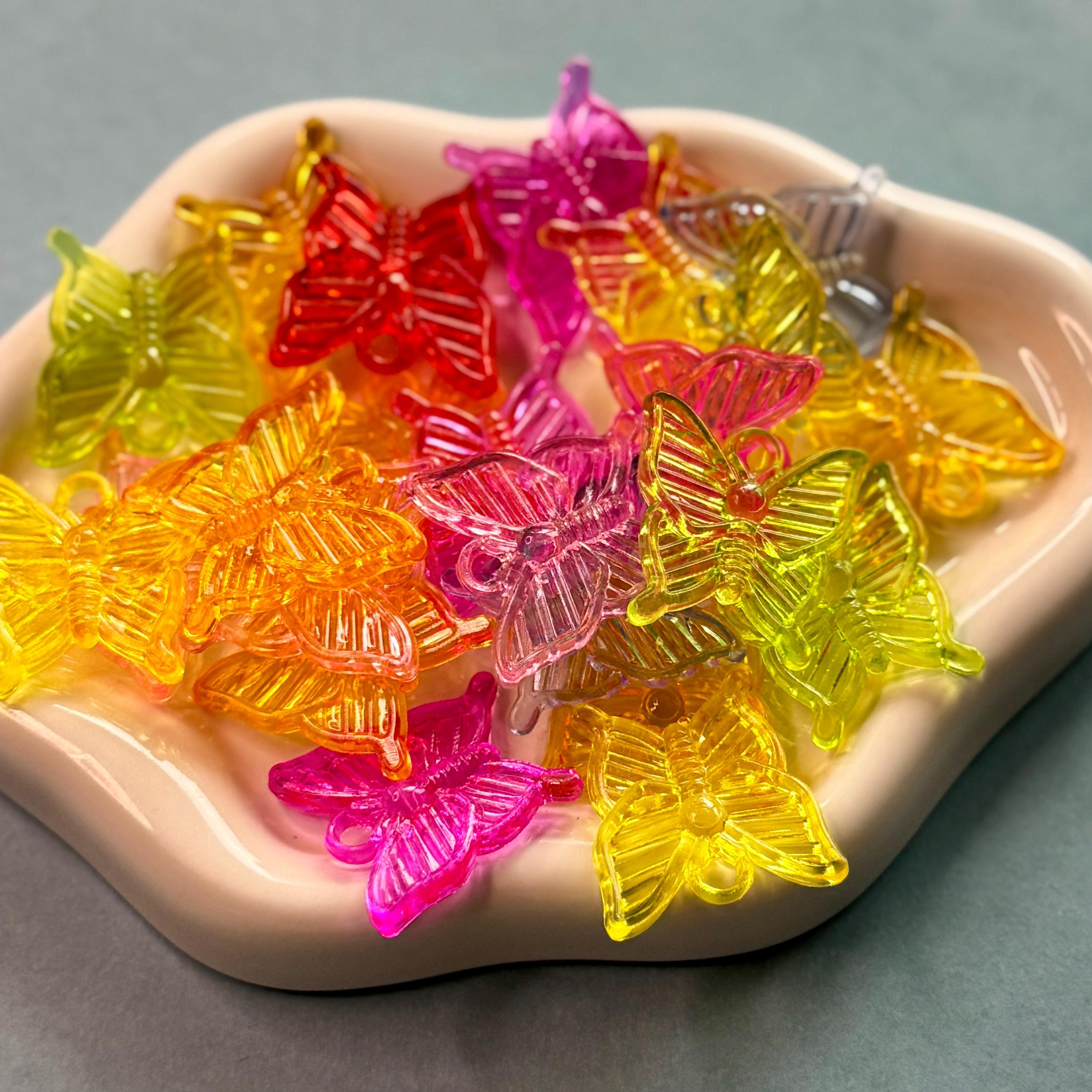 Large Transparent Butterfly Charms, 23.5mm, Hole: 3mm, 25 pcs