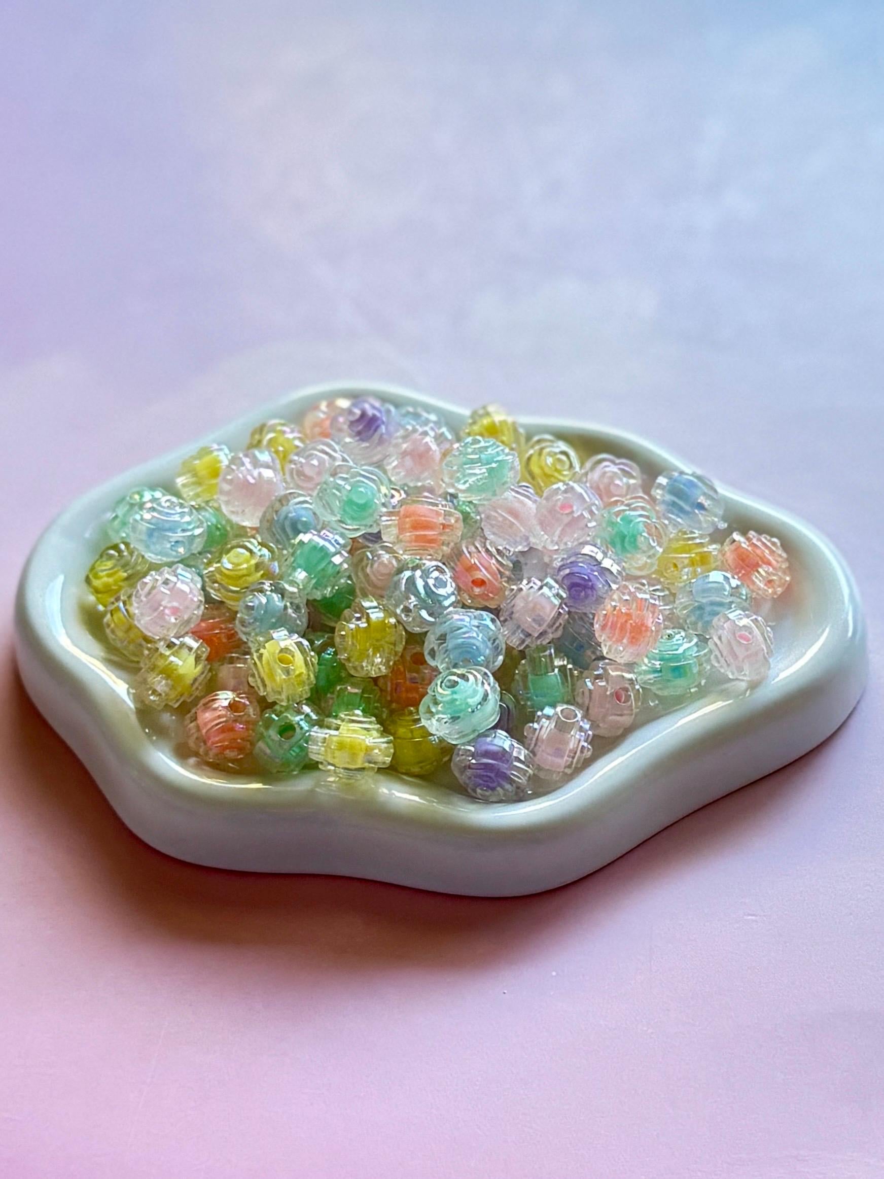 Flower Beads, AB Iridescent Finish, Acrylic, Mixed Colors, 11.5x11x10.5mm, Hole: 2mm, 30 pcs