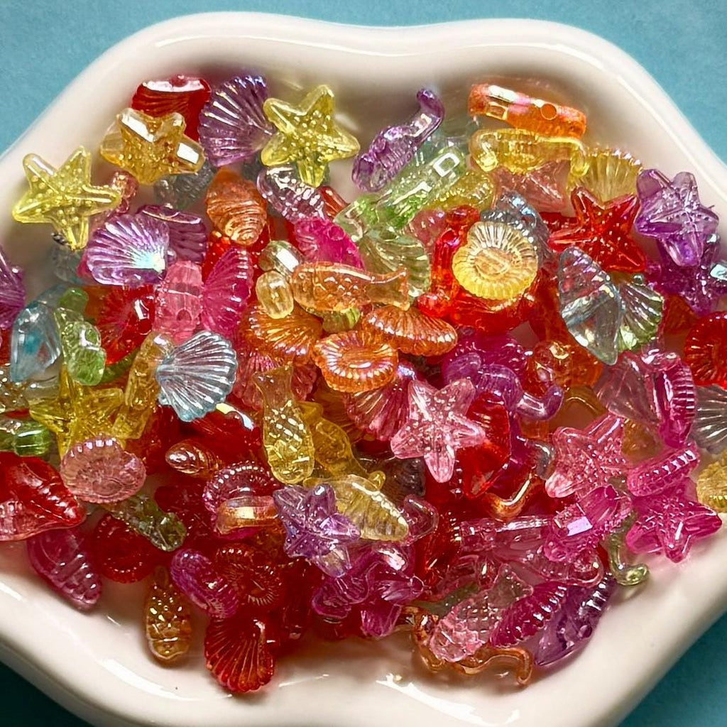 Marine Life Beads, 100 pcs, Acrylic, Hole: 1.5mm